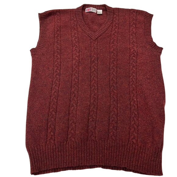 Royal Scott Wool Cable Front V-neck Sweater Vest, Vtg, Burgundy, 2X - Picture 1 of 7